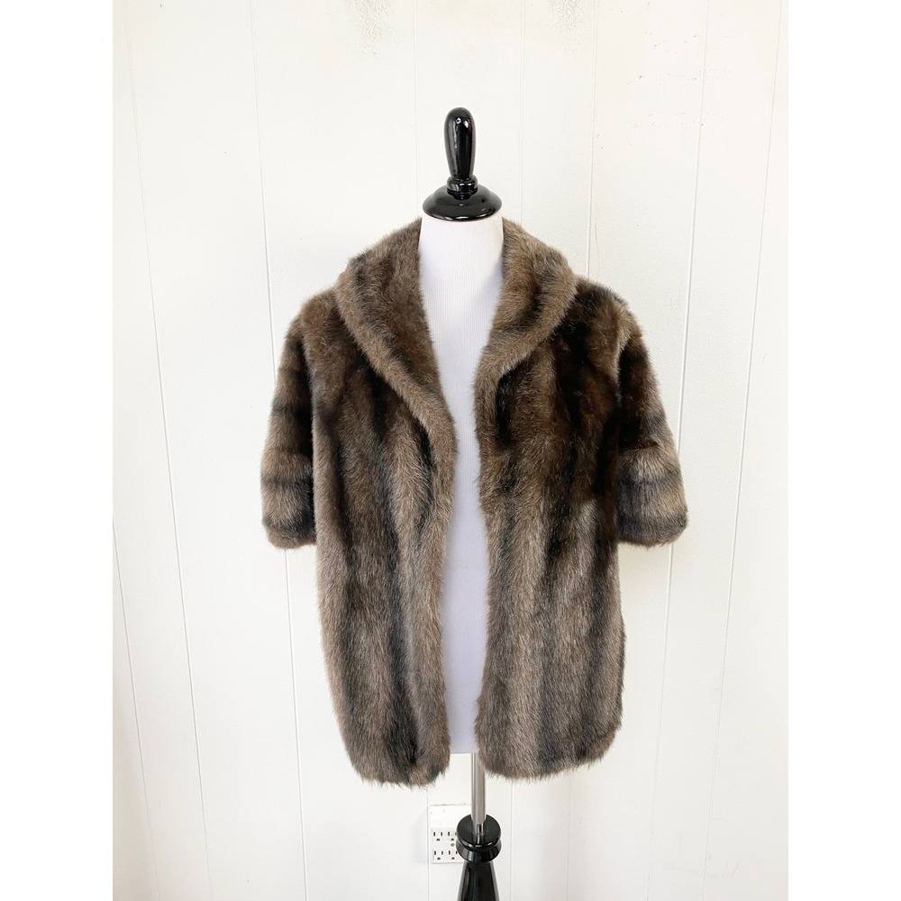 Regina Glenara by Glenoit Vintage Faux Fur Stole Wrap Brown Striped Shawl Collar